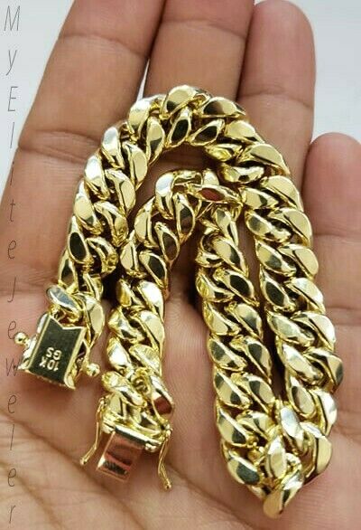10k Yellow Gold Bracelet Men's cuban Link 7.5" 9mm Thick Box clasp Strong Link - Reva Jeweler
