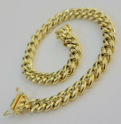 10k Yellow Gold Bracelet Miami Cuban Link 7.5" 7mm REAL 10 kt men &Women, STRONG - Reva Jeweler
