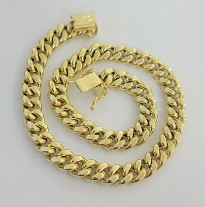 10k Yellow Gold Bracelet Miami Cuban Link 7.5" 7mm REAL 10 kt men &Women, STRONG - Reva Jeweler