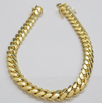 10k Yellow Gold Bracelet Solid Miami Cuban Link 9mm 8" Box Clasp, Real 10kt Men - Reva Jeweler