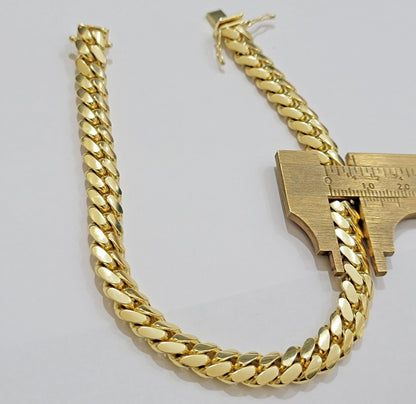 10k Yellow Gold Bracelet Solid Miami Cuban Link 9mm 8" Box Clasp, Real 10kt Men - Reva Jeweler