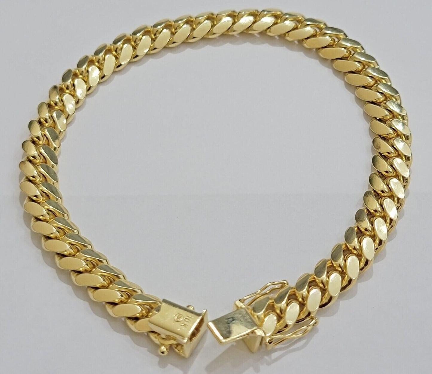 10k Yellow Gold Bracelet Solid Miami Cuban Link 9mm 8" Box Clasp, Real 10kt Men - Reva Jeweler