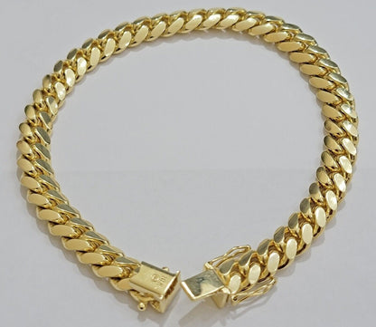 10k Yellow Gold Bracelet Solid Miami Cuban Link 9mm 8" Box Clasp, Real 10kt Men - Reva Jeweler