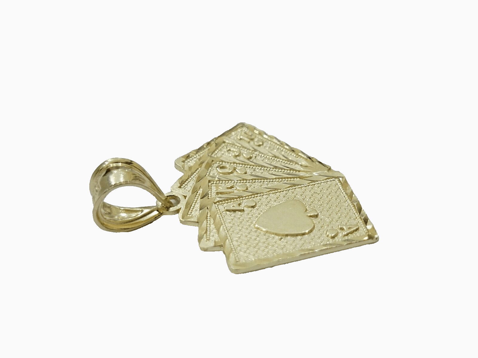 10k Yellow Gold Card Charm Royal Flush Pendant 1'' Necklace Chain SALE 10kt Real - Reva Jeweler