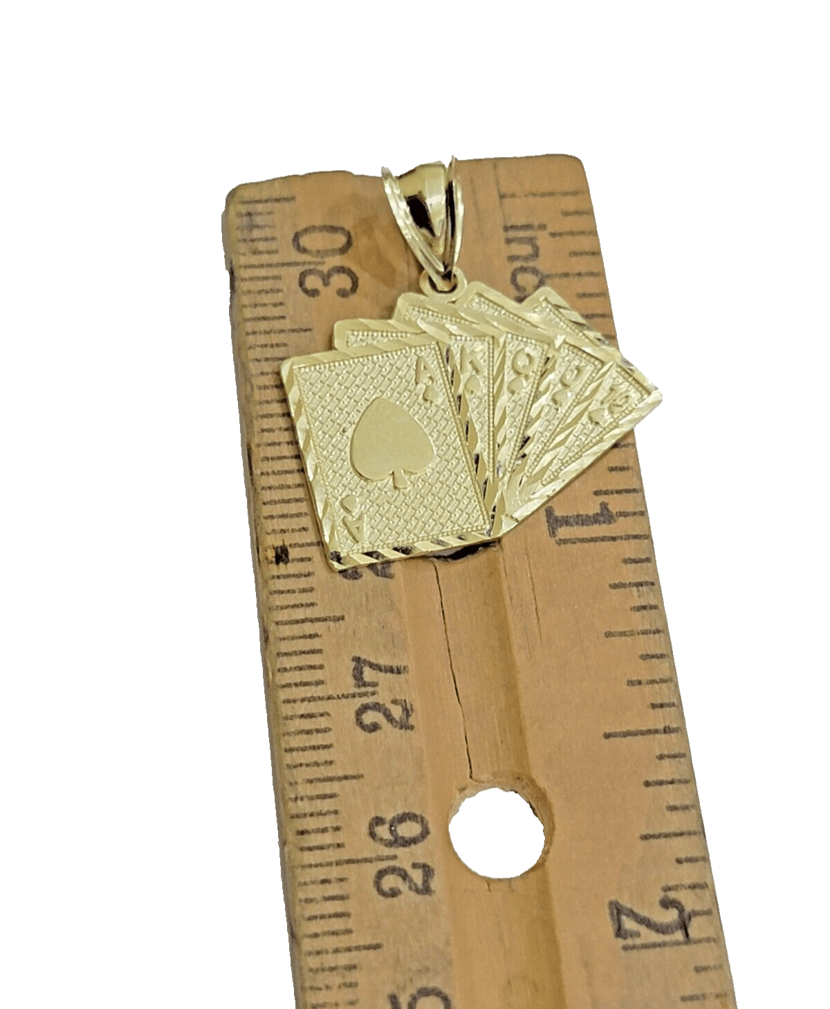 10k Yellow Gold Card Charm Royal Flush Pendant 1'' Necklace Chain SALE 10kt Real - Reva Jeweler