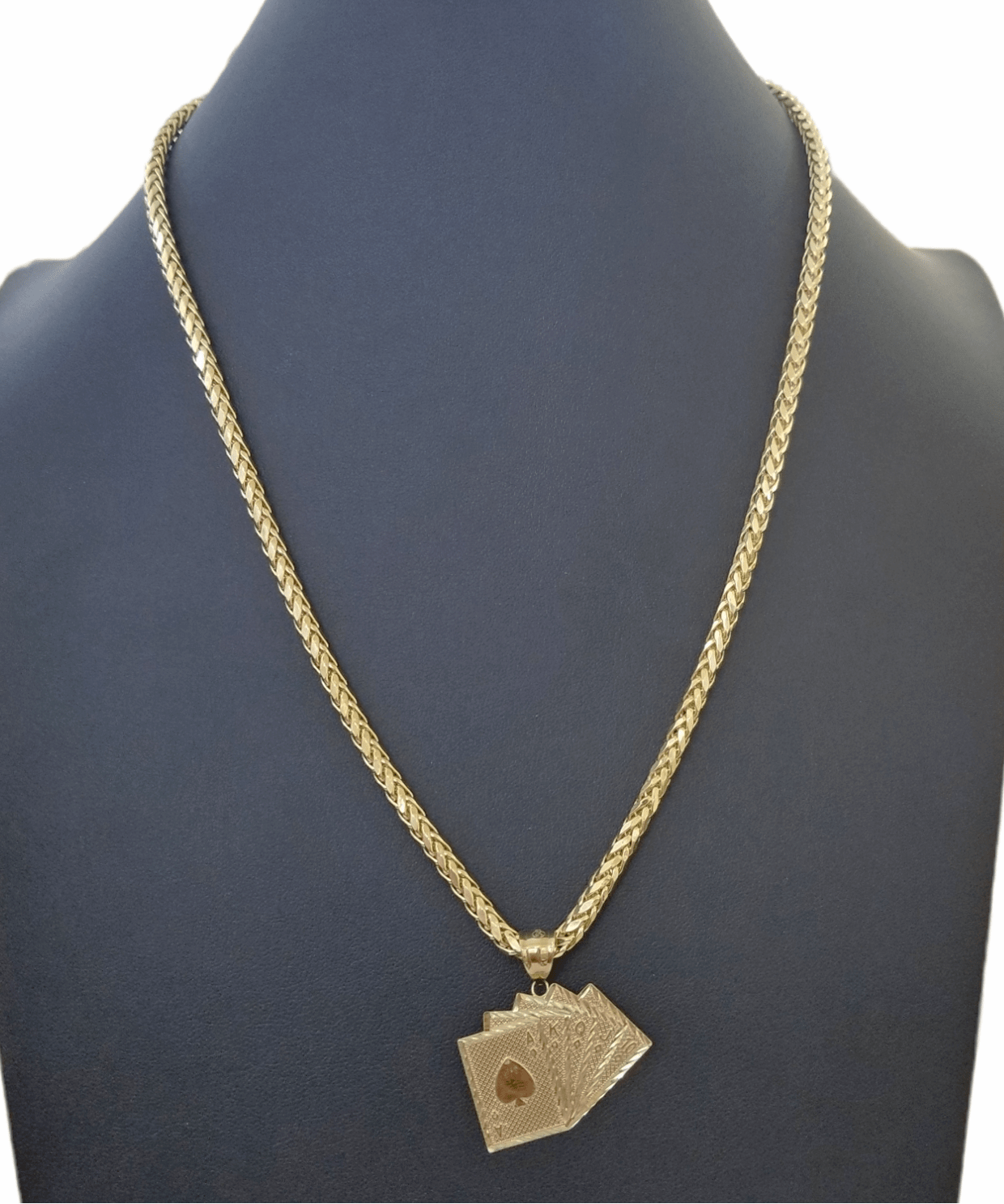 10k Yellow Gold Card Game Pendent 4mm Palm Chain 22" Inch Necklace - Reva Jeweler