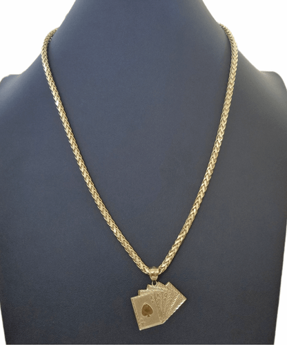 10k Yellow Gold Card Game Pendent 4mm Palm Chain 22" Inch Necklace - Reva Jeweler
