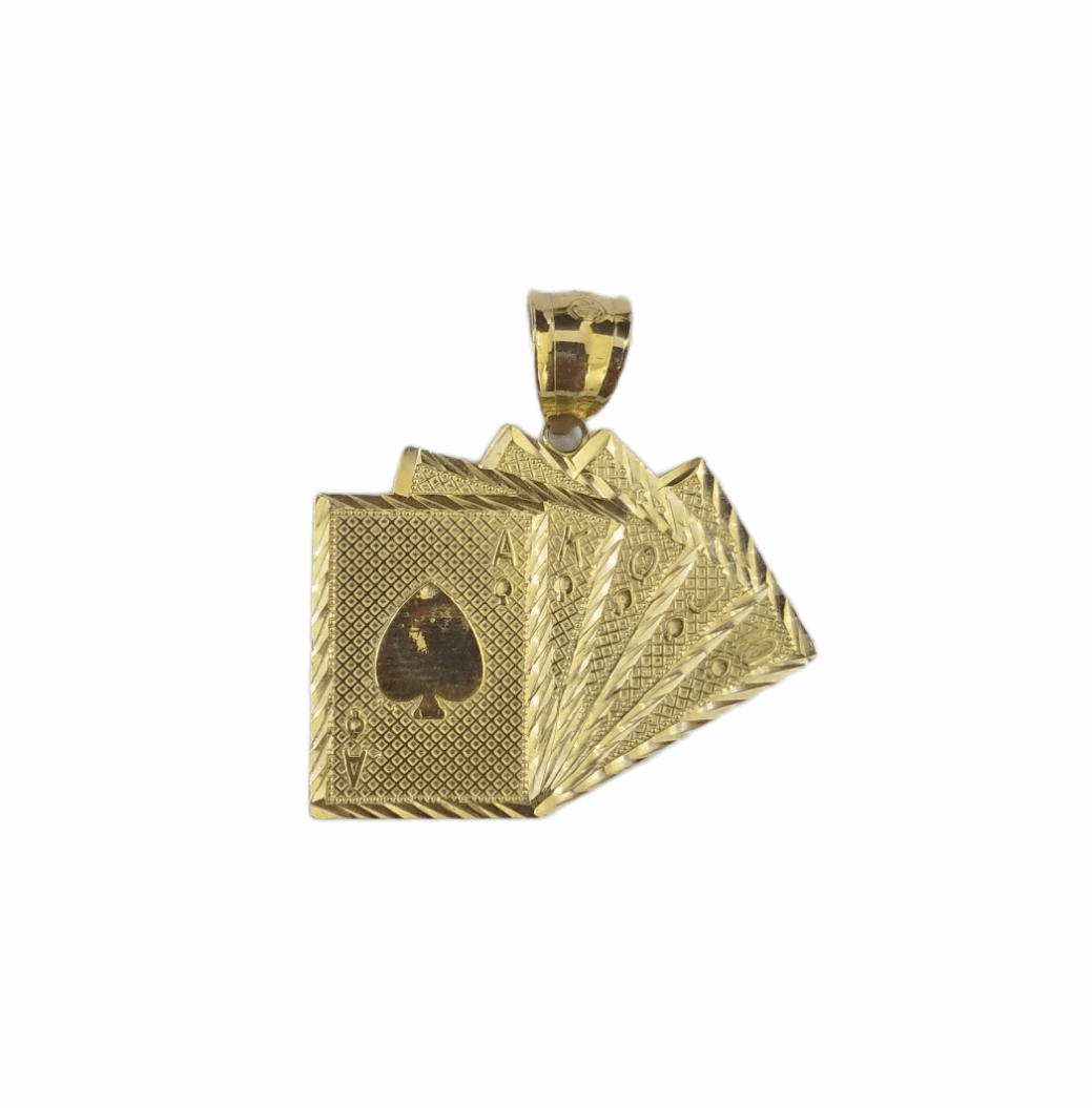 10k Yellow Gold Card Game Pendent 4mm Palm Chain 22" Inch Necklace - Reva Jeweler