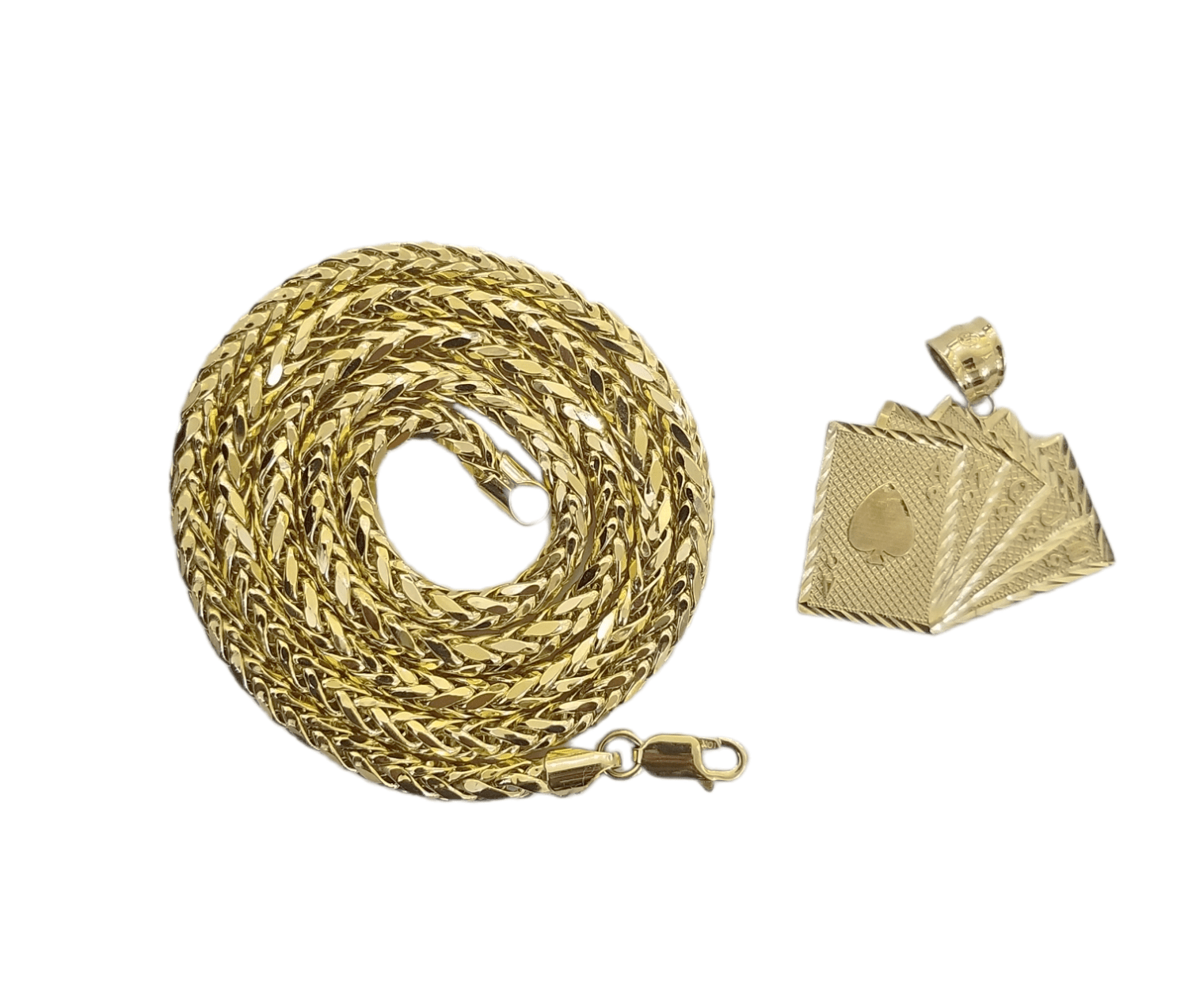 10k Yellow Gold Card Game Pendent 4mm Palm Chain 22" Inch Necklace - Reva Jeweler