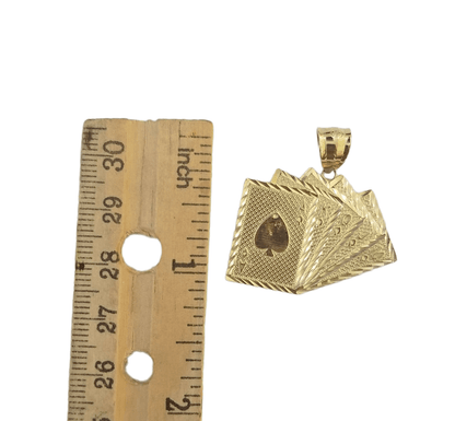 10k Yellow Gold Card Game Pendent 4mm Palm Chain 22" Inch Necklace - Reva Jeweler