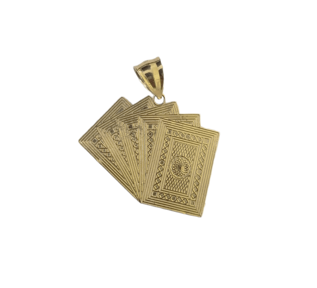 10k Yellow Gold Card Game Pendent 4mm Palm Chain 22" Inch Necklace - Reva Jeweler