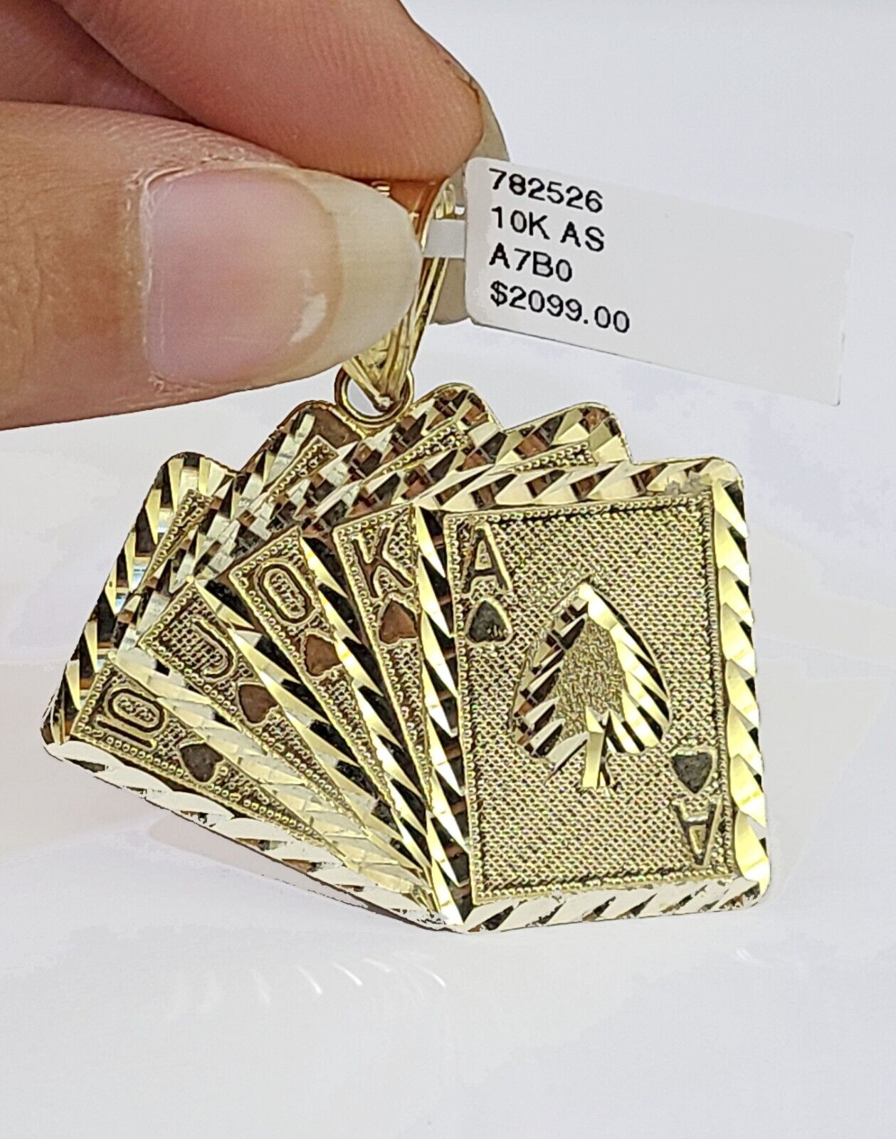 10K Yellow Gold Cards Royal Flush Charm Pendant Gold 10k - Reva Jeweler