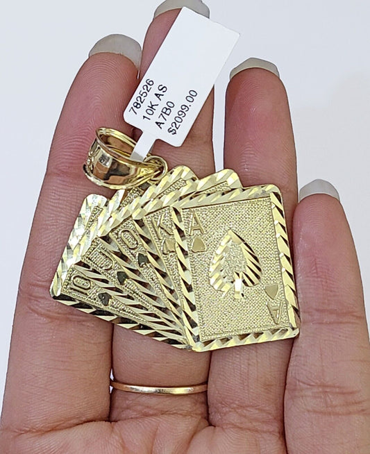 10K Yellow Gold Cards Royal Flush Charm Pendant Gold 10k - Reva Jeweler
