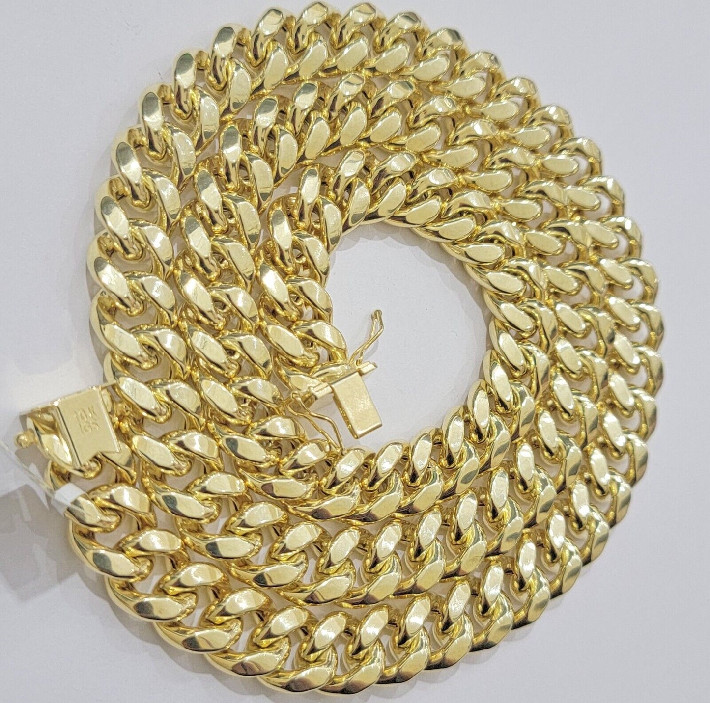 10k Yellow Gold Chain 12mm Miami Cuban Link Necklace 20" - 30" Real 10kt Box Clasp - Reva Jeweler
