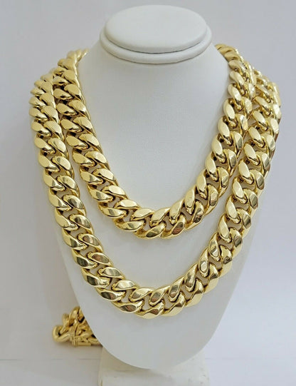 10k Yellow Gold Chain 15mm Miami Cuban Link Men Necklace 20" - 30" REAL 10kt, Mens - Reva Jeweler