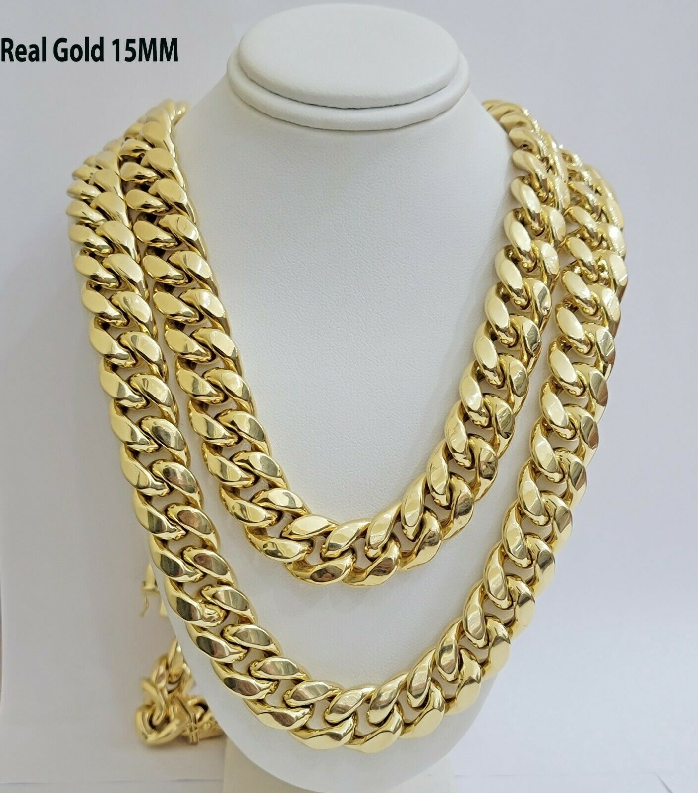10k Yellow Gold Chain 15mm Miami Cuban Link Men Necklace 20" - 30" REAL 10kt, Mens - Reva Jeweler