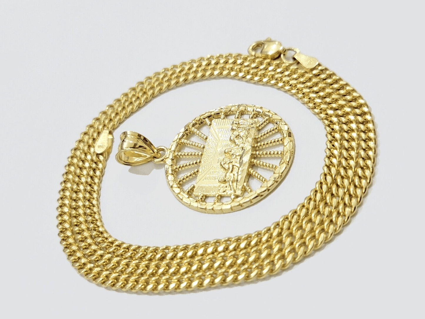 10k Yellow Gold chain Charm Pendant set Miami Cuban 4mm 24 Inch & Last supper - Reva Jeweler