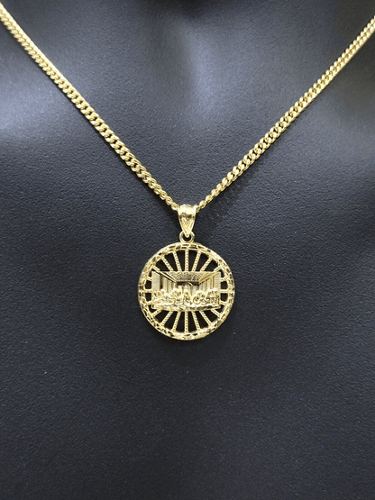 10k Yellow Gold chain Charm Pendant set Miami Cuban 4mm 24 Inch & Last supper - Reva Jeweler