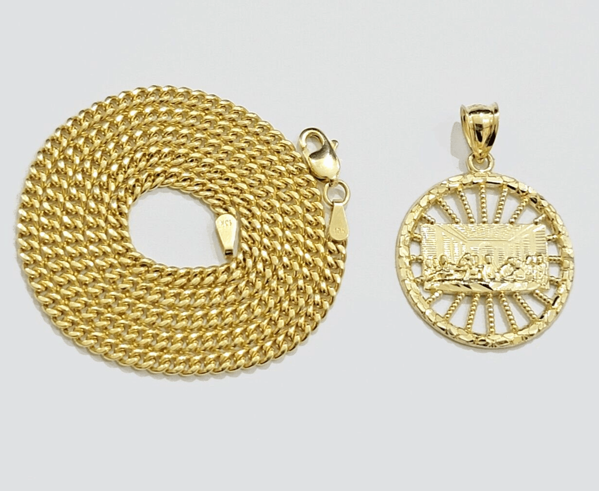 10k Yellow Gold chain Charm Pendant set Miami Cuban 4mm 24 Inch & Last supper - Reva Jeweler
