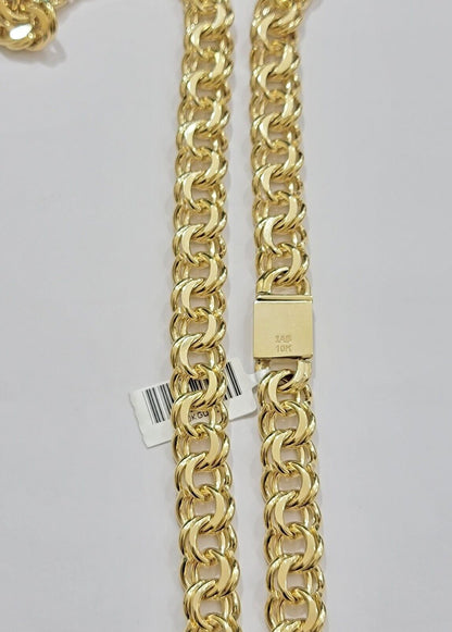 10k Yellow Gold Chain Chino Necklace Solid Link 9mm 20 Inch Real 10kt Box Clasp - Reva Jeweler