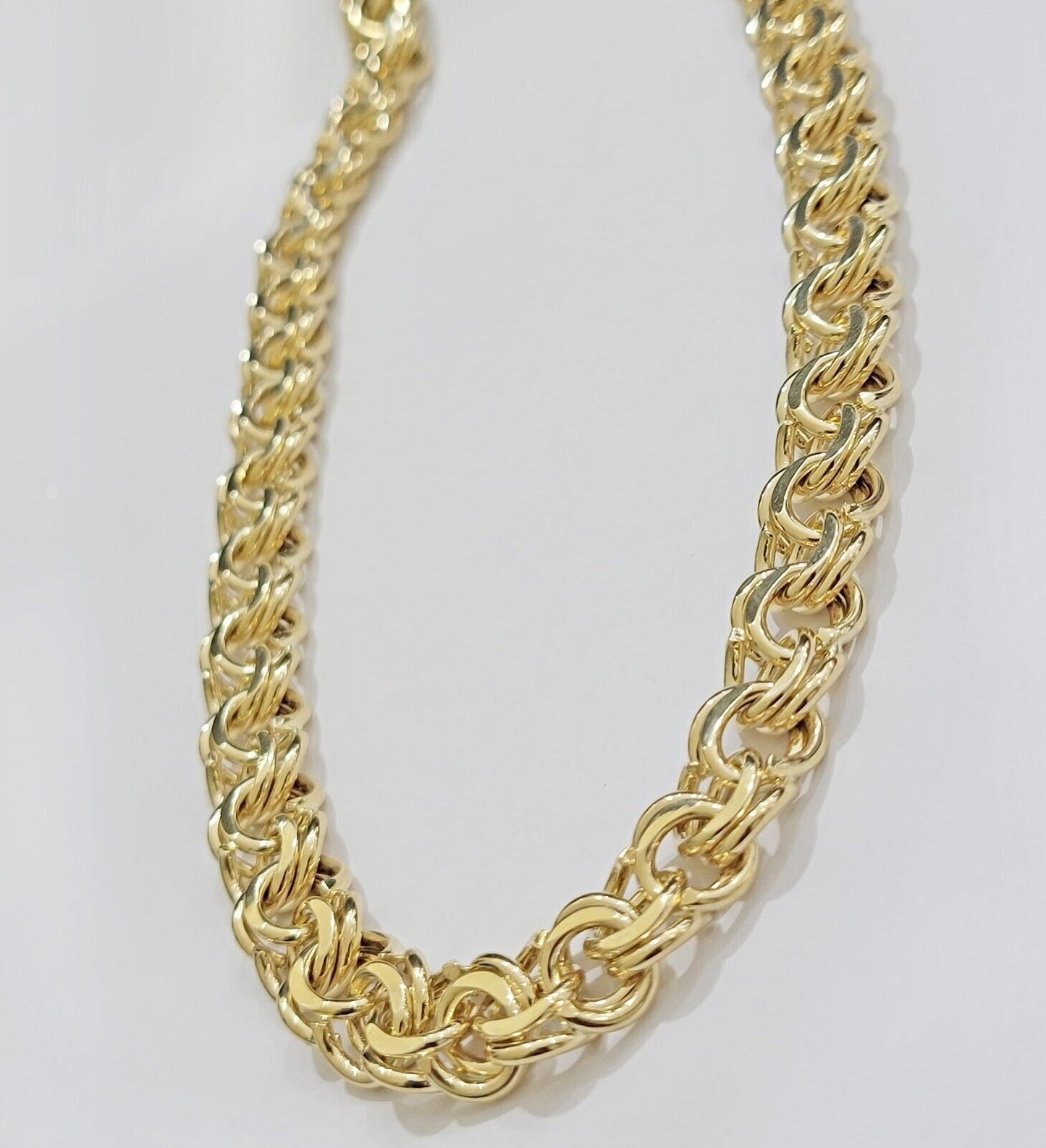 10k Yellow Gold Chain Chino Necklace Solid Link 9mm 20 Inch Real 10kt Box Clasp - Reva Jeweler