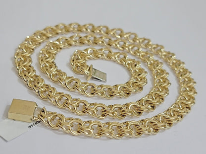 10k Yellow Gold Chain Chino Necklace Solid Link 9mm 20 Inch Real 10kt Box Clasp - Reva Jeweler