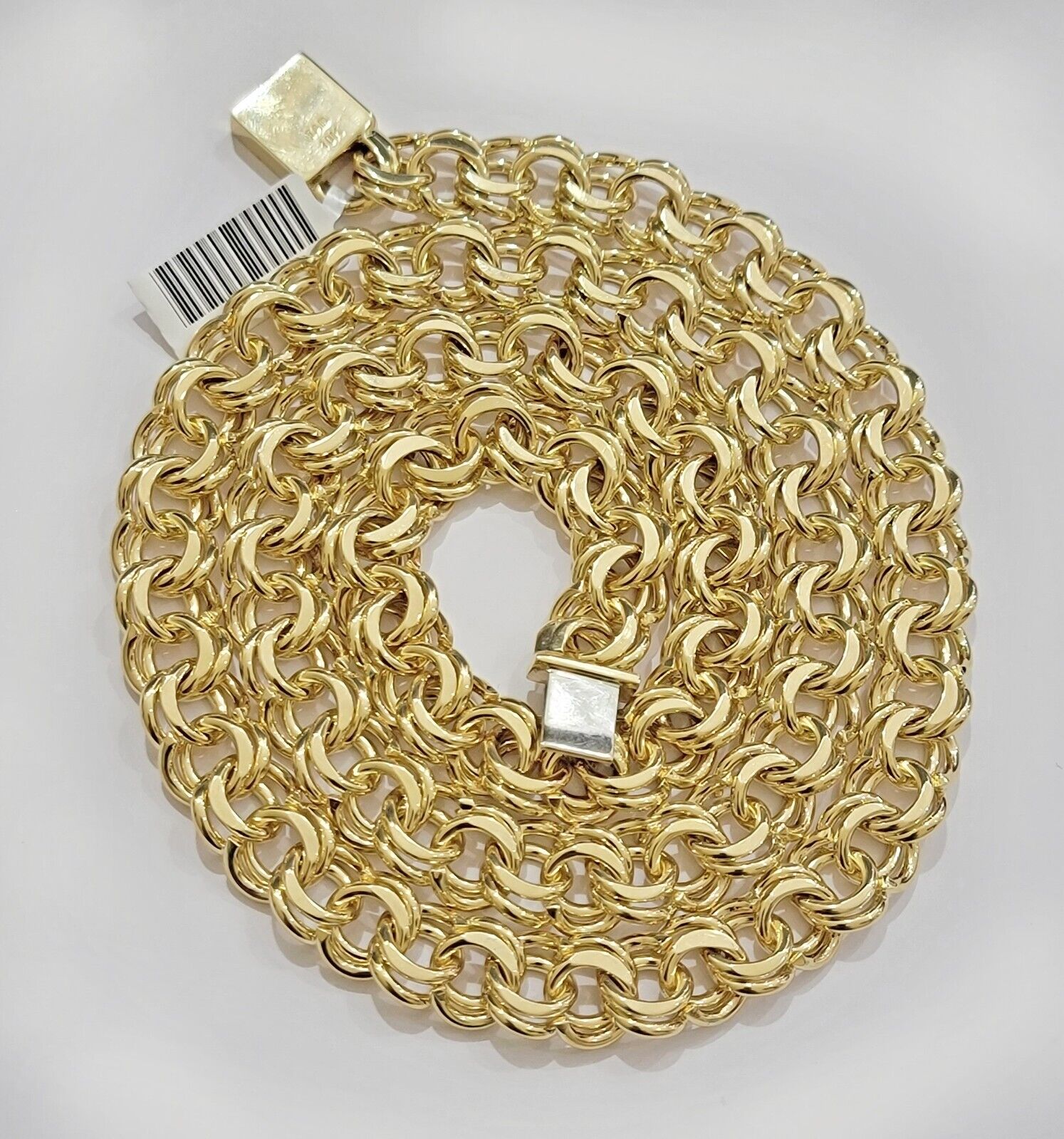 10k Yellow Gold Chain Chino Necklace Solid Link 9mm 20 Inch Real 10kt Box Clasp - Reva Jeweler