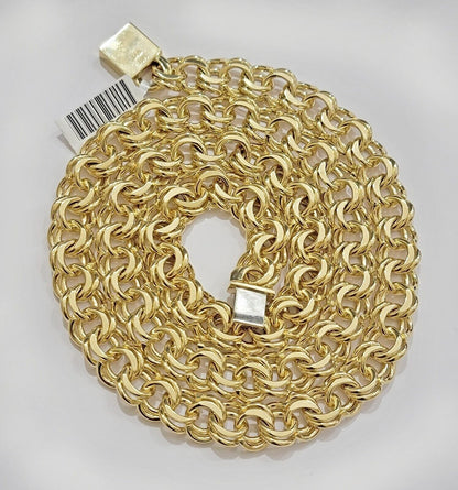 10k Yellow Gold Chain Chino Necklace Solid Link 9mm 20 Inch Real 10kt Box Clasp - Reva Jeweler