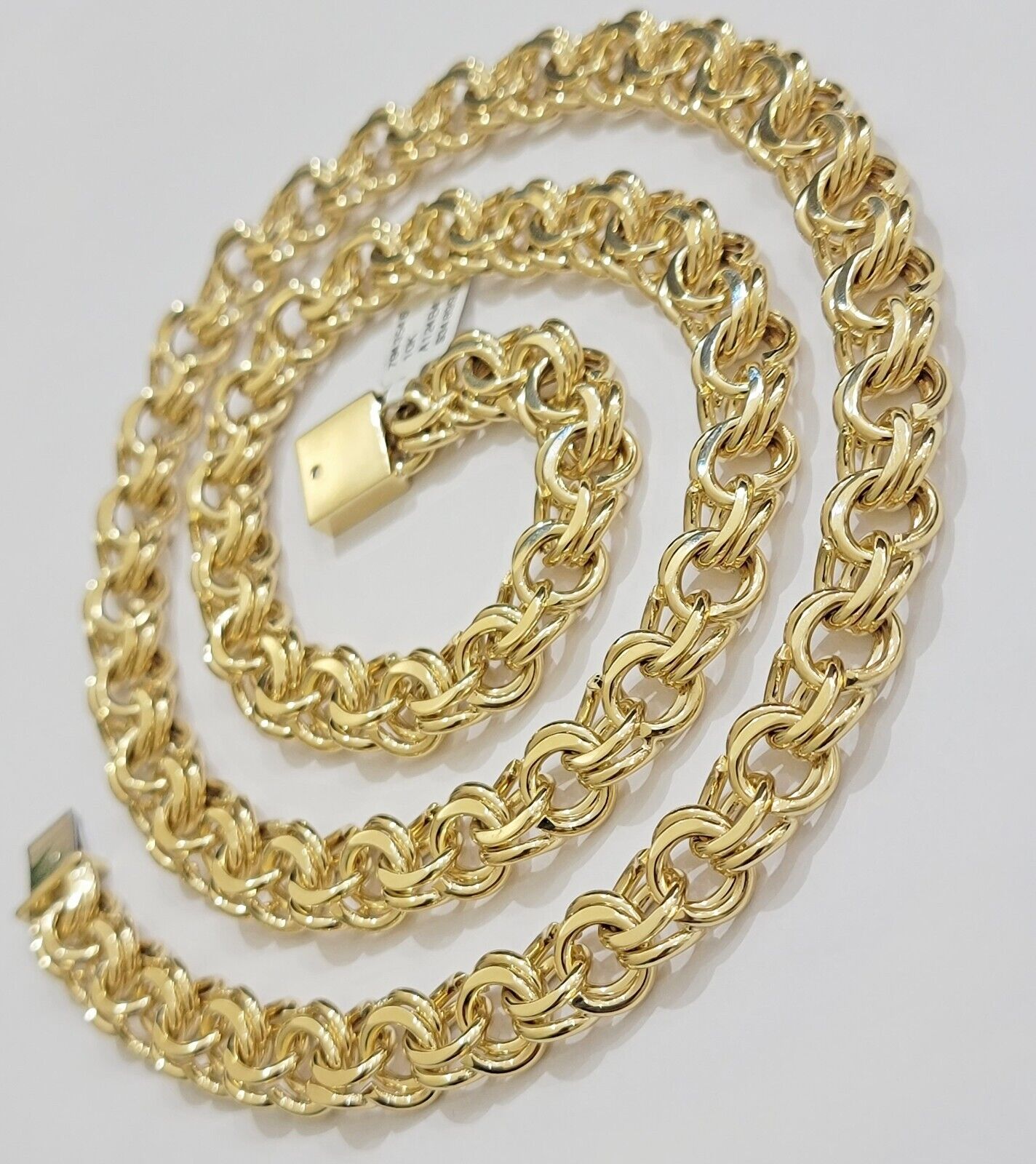 10k Yellow Gold Chain Chino Necklace Solid Link 9mm 20 Inch Real 10kt Box Clasp - Reva Jeweler