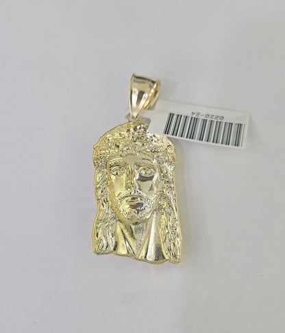 10k Yellow Gold Chain Jesus Head Charm Pendant Set 5mm Miami Cuban Link Necklace - GoldenlinQ