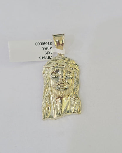 10k Yellow Gold Chain Jesus Head Charm Pendant Set 5mm Miami Cuban Link Necklace - GoldenlinQ
