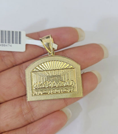 10k Yellow Gold Chain Last Supper Charm Pendant Set 5mm Miami Cuban Necklace - GoldenlinQ
