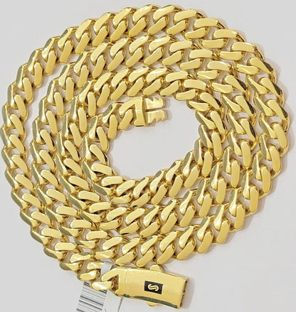 10k Yellow Gold Chain Miami Cuban Royal Monaco Curb Link 9mm Necklace 18" REAL - Reva Jeweler