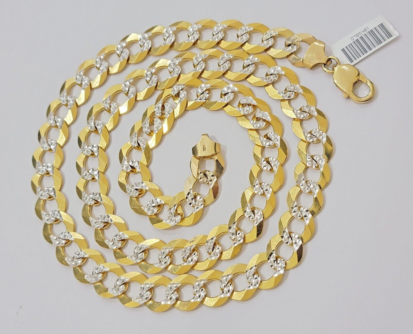 10k Yellow Gold Chain Necklace Cuban Curb Link 22" Diamond Cuts 12.5mm Solid Men - Reva Jeweler