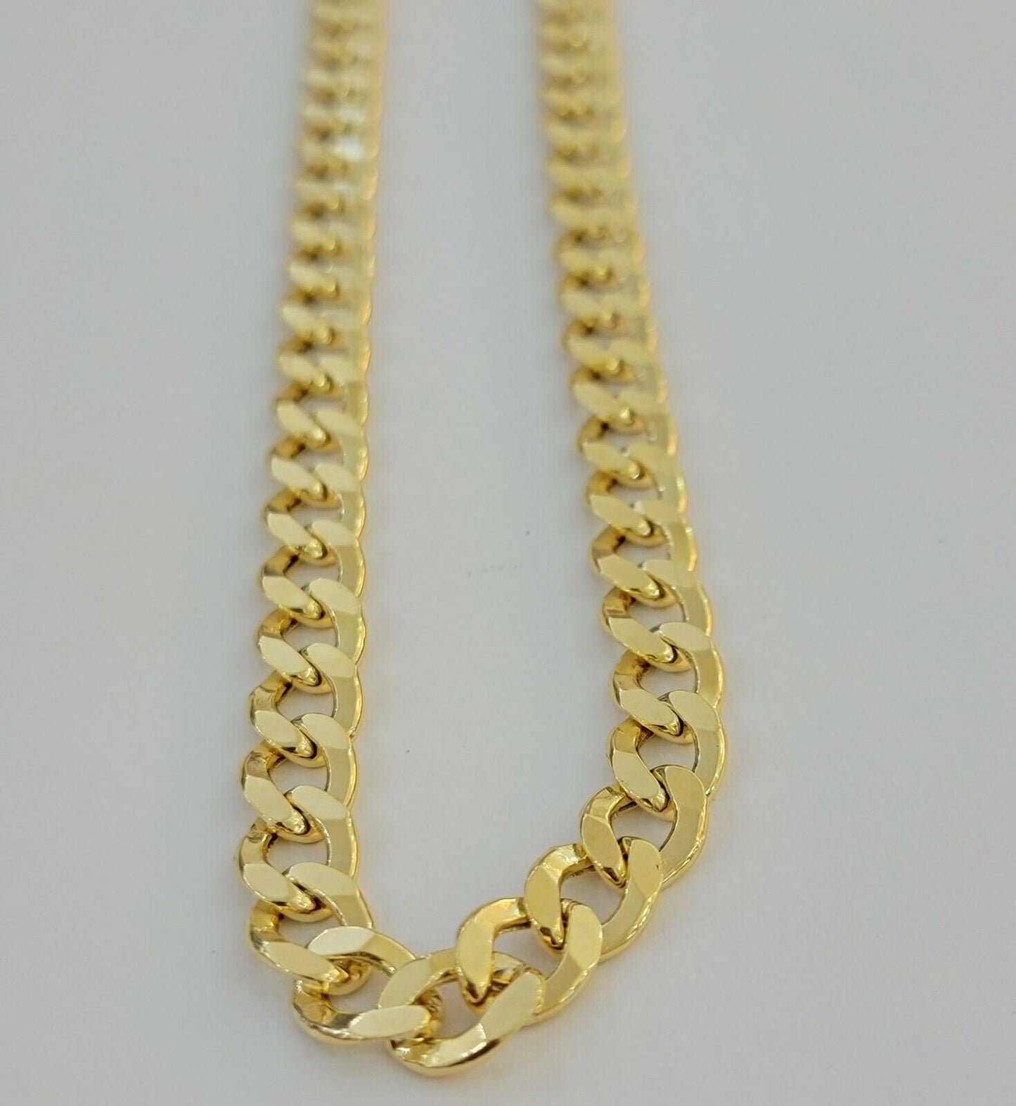 10k Yellow Gold Chain Necklace Cuban Curb Link 8mm 20" Inch 10kt Mens REAL Gold - Reva Jeweler