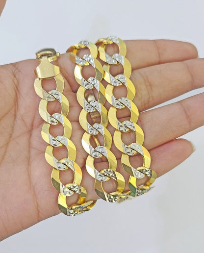 10k Yellow Gold chain Solid Necklace Cuban Curb Link REAL 12mm 20 - 30 Inch Mens - Reva Jeweler