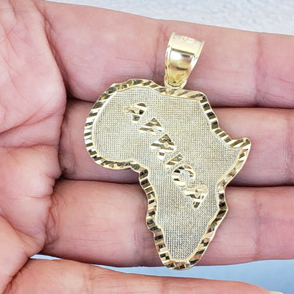 10k Yellow Gold Charm Africa Continent Pendant Mens REAL 10KT With FREE SHIPPING - Reva Jeweler