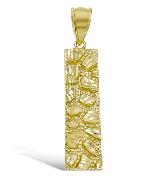 10k Yellow Gold Charm Nugget Bar Mens Pendant REAL 10KT , FREE SHIPPING - Reva Jeweler