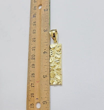 10k Yellow Gold Charm Nugget Bar Mens Pendant REAL 10KT , FREE SHIPPING - Reva Jeweler