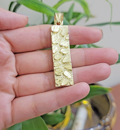 10k Yellow Gold Charm Nugget Bar Mens Pendant REAL 10KT , FREE SHIPPING - Reva Jeweler