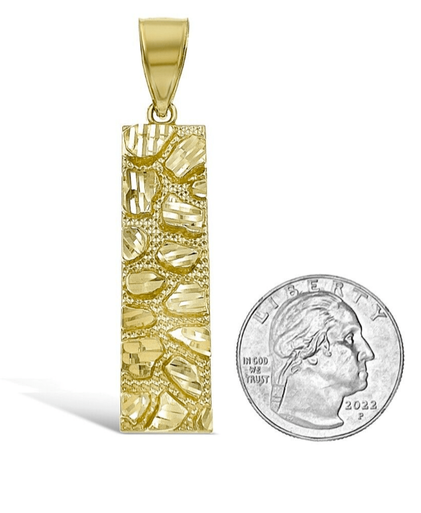 10k Yellow Gold Charm Nugget Bar Mens Pendant REAL 10KT , FREE SHIPPING - Reva Jeweler