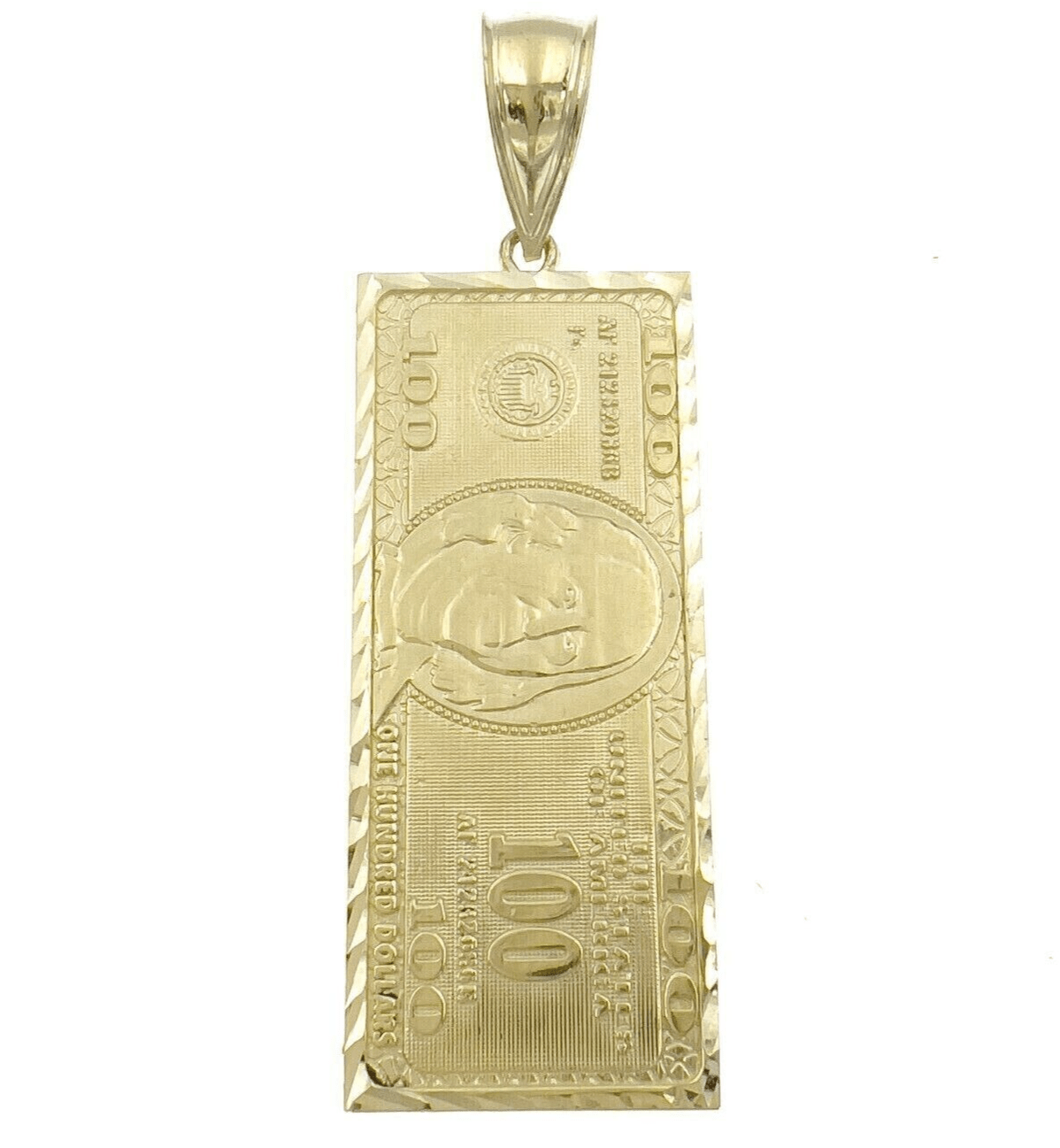 10k Yellow Gold Charm Pendant 100 Dollar Bill Mens REAL 10KT With FREE SHIPPING - Reva Jeweler