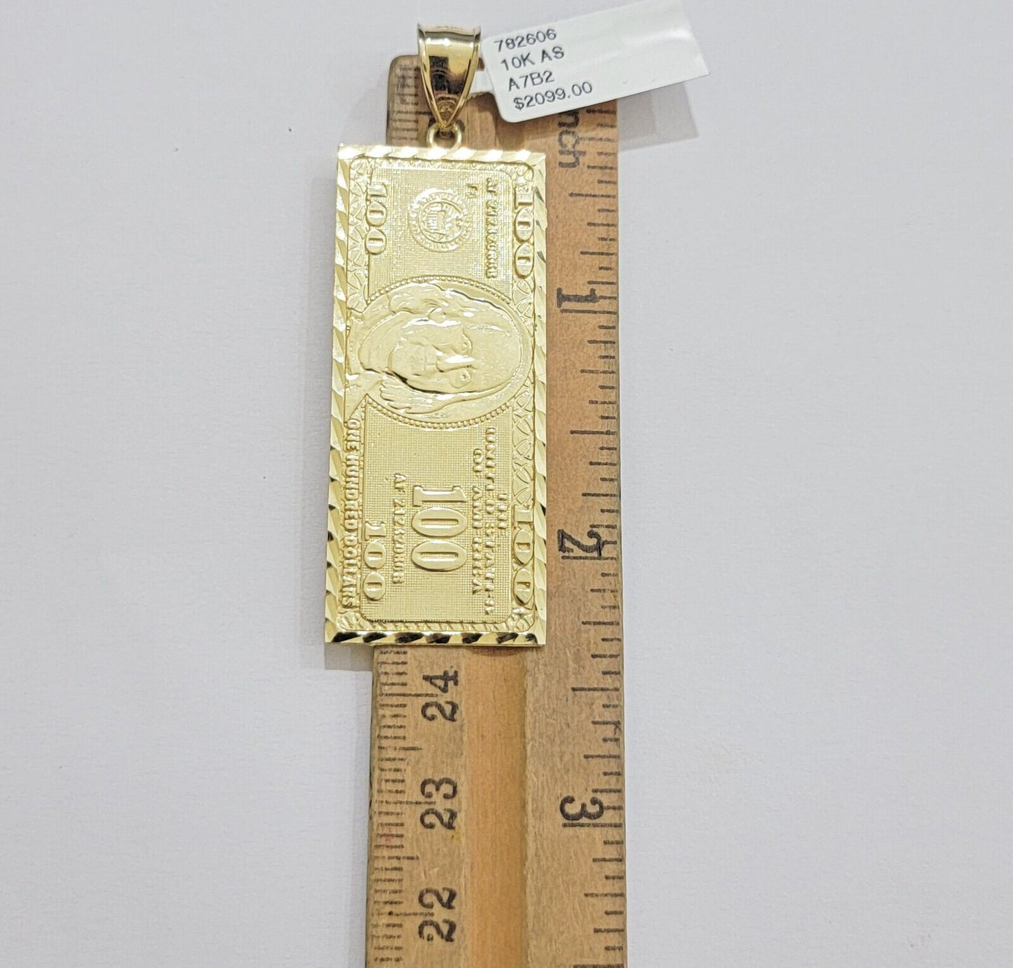 10k Yellow Gold Charm Pendant 100 Dollar Bill Mens REAL 10KT With FREE SHIPPING - Reva Jeweler