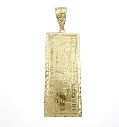 10k Yellow Gold Charm Pendant 100 Dollar Bill Mens REAL 10KT With FREE SHIPPING - Reva Jeweler