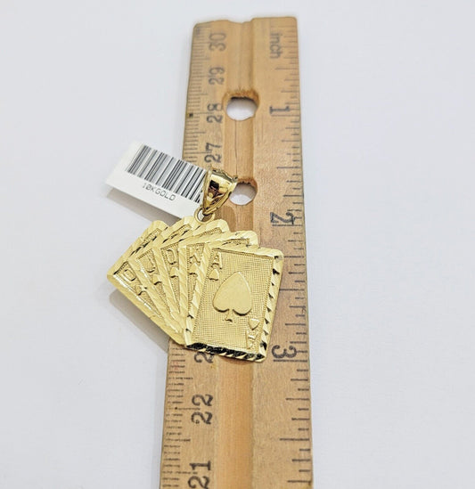 10k Yellow Gold Charm Pendant Card Royal Flush Poker REAL 10KT & FREE SHIPPING - Reva Jeweler
