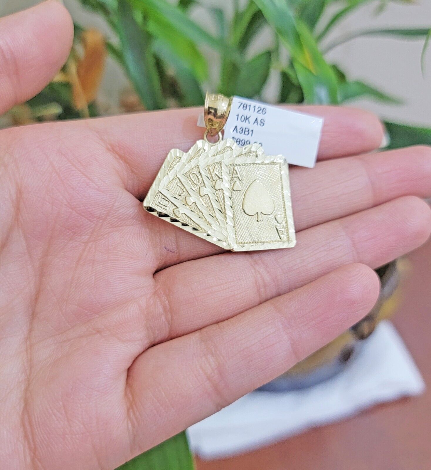 10k Yellow Gold Charm Pendant Card Royal Flush Poker REAL 10KT & FREE SHIPPING - Reva Jeweler