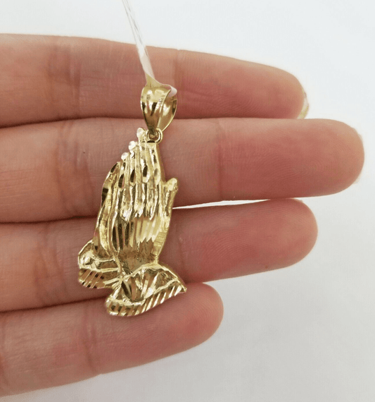 10k Yellow Gold Charm Pendant Praying hand REAL 10kt For chain FREE SHIPPING - Reva Jeweler