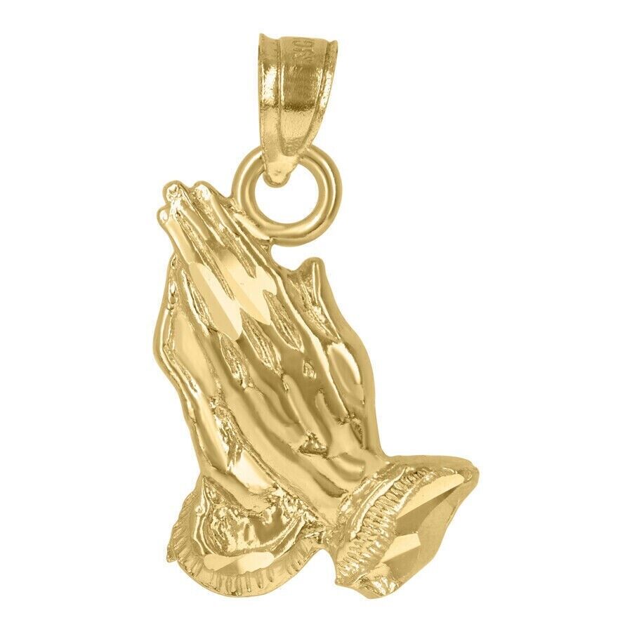 10k Yellow Gold Charm Pendant Praying hand REAL 10kt For chain FREE SHIPPING - Reva Jeweler