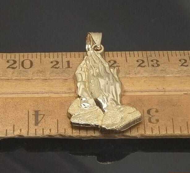 10k Yellow Gold Charm Pendant Praying hand REAL 10kt For chain FREE SHIPPING - Reva Jeweler