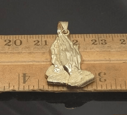 10k Yellow Gold Charm Pendant Praying hand REAL 10kt For chain FREE SHIPPING - Reva Jeweler